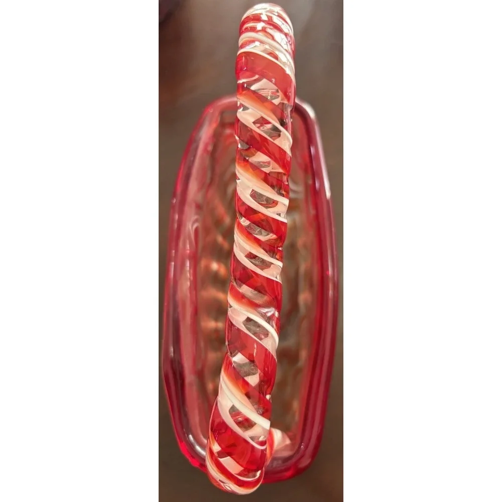 Vintage Pier 1 Hand Blown Art Glass Purse Vase Red Orange White Swirl Handbag
